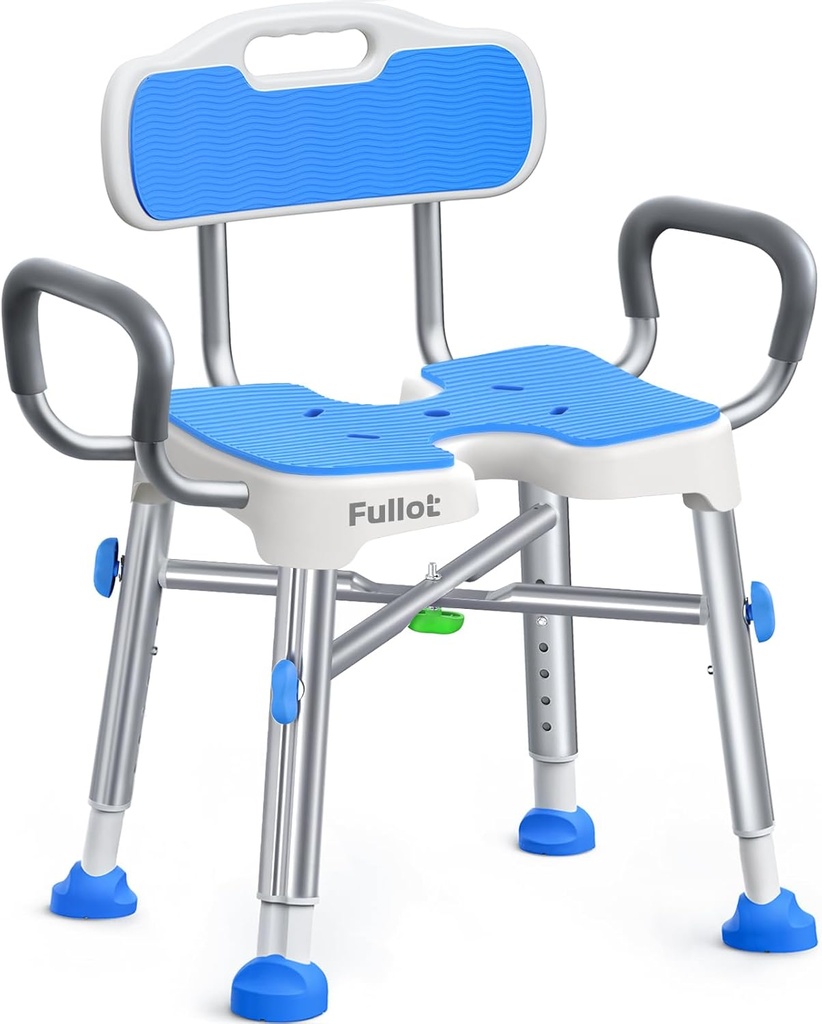 Ergonomic H-Shaped Shower Chair for Elderly and Disabled with Padded Back & Arms,500 lbs Heavy Duty Adjustable Shower Stool Seat for Easy Cleaning, Anti-Slip Bath Chairs for Bathtub