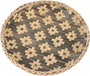 HOMSFOU Woven Wall Basket Decor Rustic Decorative Tray for Kitchen Home Wall Hanging Unique Round Design for Fruit Storage Indoor Decoration Black Floral Style