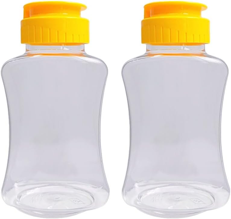 2pcs Empty Plastic Honey Bottles Flip Top Squeeze Honey Jars Dispenser Squeezable Honey Containers for Syrups, Ketchup, Salad Dressing, Cooking Oils