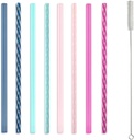 Ello Impact 8 Pack Reusable Plastic Straws, Dishwasher Safe, BPA-Free with Cleaning Brush,Rosewater