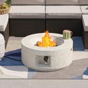 SUNBURY Outdoor 28 Inch Propane Fire Pit Table, 40,000 BTU Spotted White Patio Gas Fire Table w Lava Rocks, Waterproof Cover