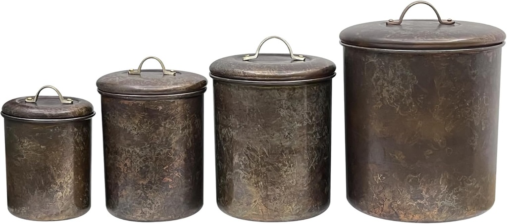 nu steel Set Of 4 Food storage Container Kitchen Canister with Copper Patina finish