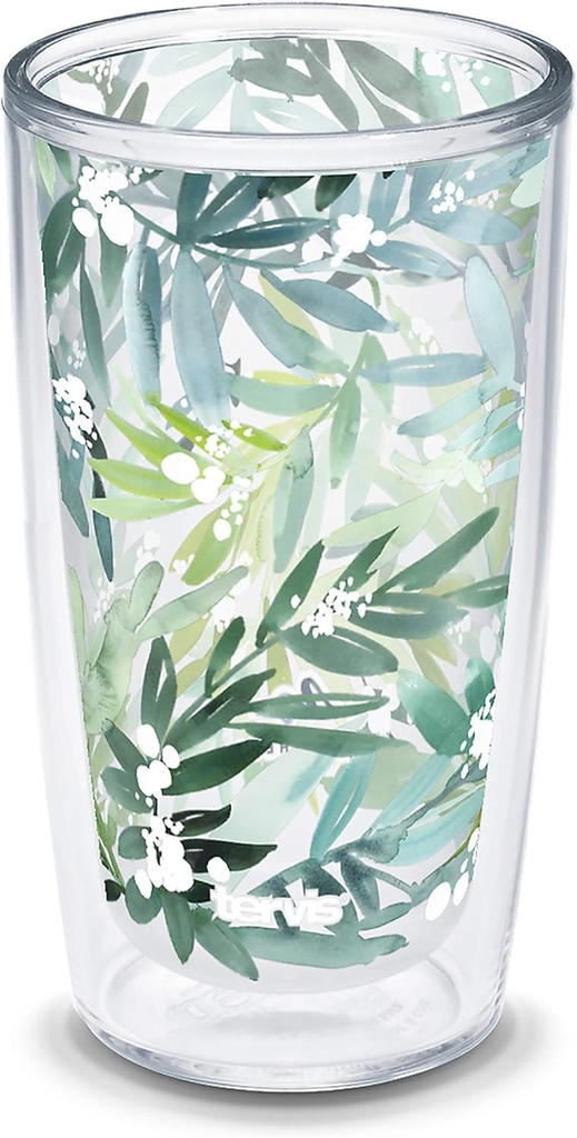 Tervis Yao Cheng Green Crystal Made in USA Double Walled Insulated Tumbler Travel Cup Keeps Drinks Cold & Hot, 16oz, Lush Mimosa