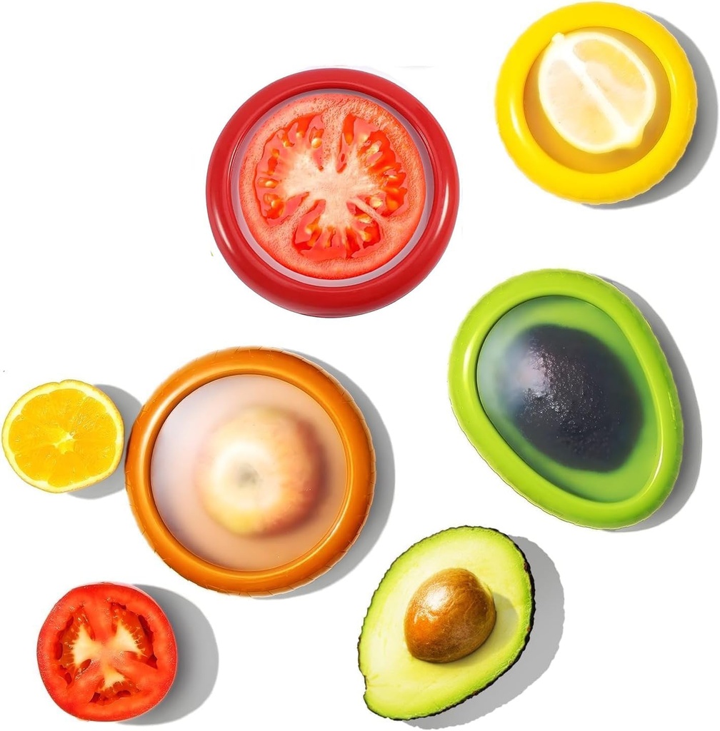 Avocado Saver and Tomato Holder, Set of 4 Silicone Fruit Storage Box Reusable Storage Containers for Fridge - Ideal for Garlic, Onions, Lemons, and Potatoes