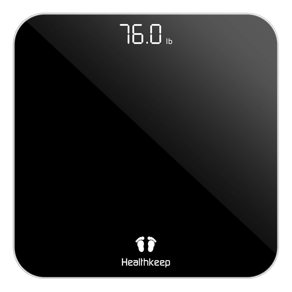 Digital Bathroom Scale for Body Weight: High-Precision 4-Sensor Accuracy, LED Display, 400lb/180kg Capacity, Safe Rounded Corners, 2*AAA Batteries Included