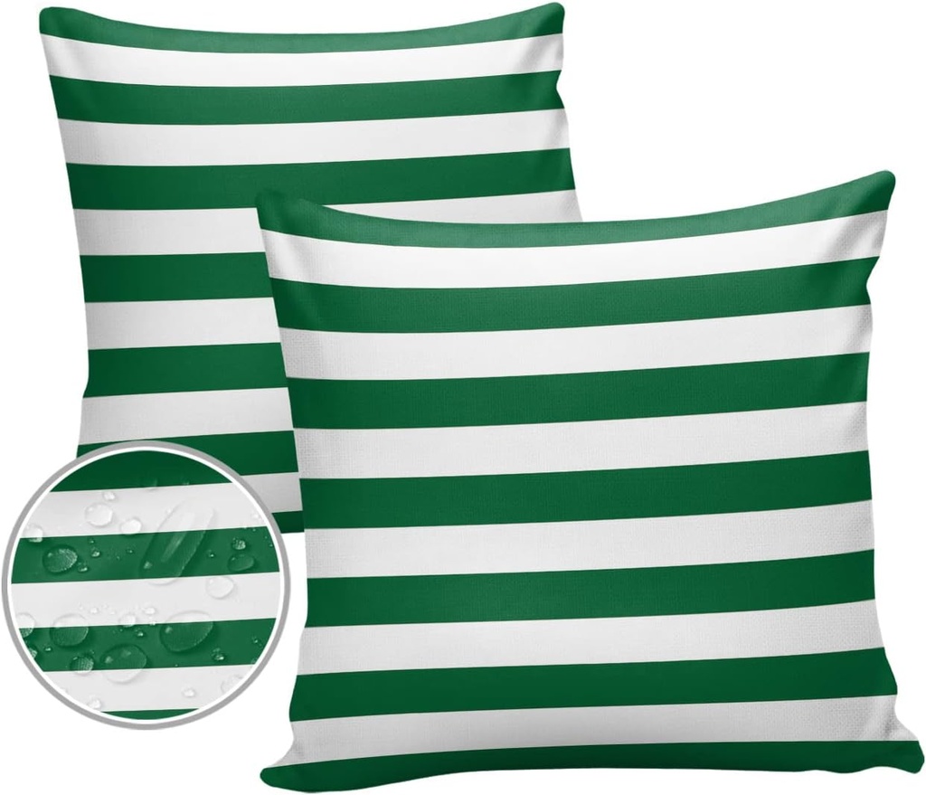 Outdoor Throw Pillow Cover Green White Geometric Striped Waterproof Cushion Covers 2 Pack Xmas Color Striped Pillow Cases Home Decoration for Patio Garden Couch Sofa 18x18In