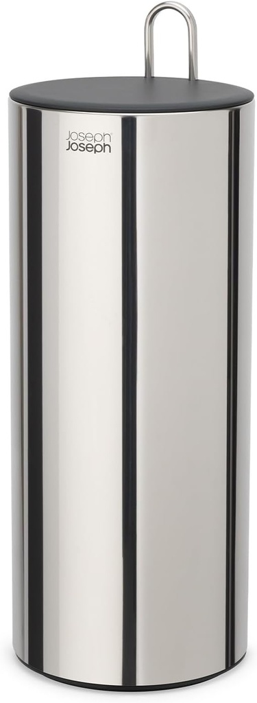Joseph Joseph EasyStore Luxe Stainless Steel Concealed Toilet Paper Holder Stand Storage with Lid, Hods up to 3 Rolls
