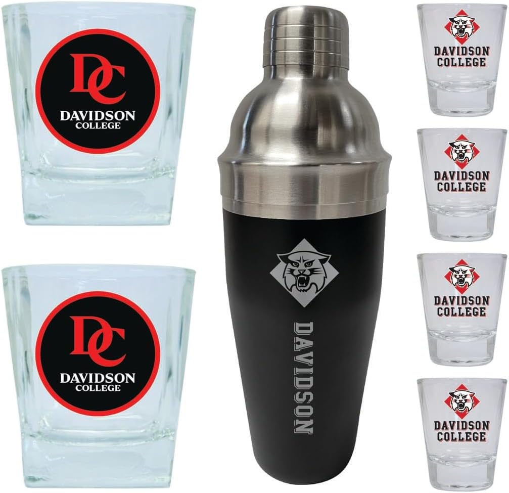 R and R Imports Davidson College Officially Licensed Collegiate Barware Set – 7-Piece Cocktail & Whiskey Glass Gift Pack