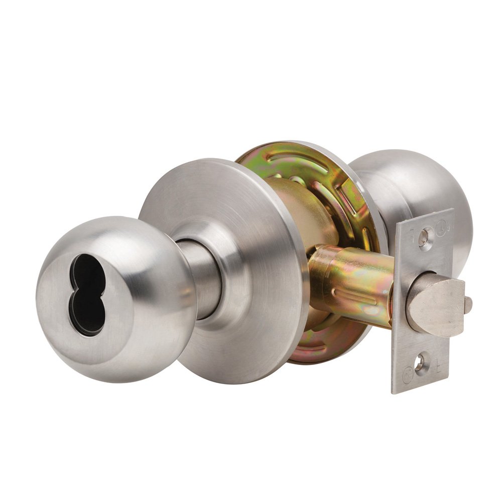 C2000-ENTR-B-630-SFIC Grade2 Entry/Office Cylindrical Lock with Ball Knob Trim, Satin Chrome, 2 3/4" Backset