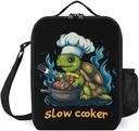 Slow Cooker Turtle Chef Insulated Lunch Bag with Adjustable Shoulder Strap Side Pocket Meal Box Tote