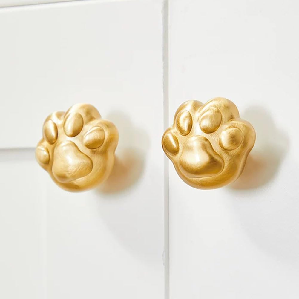 Brass Cabinet Knobs (2 Pack) Cute Cat Claws Golden Drawer Knob Kitchen Cabinet Pulls with Vintage Cupboard Hardware Dresser Drawer Handles Kitchen Cabinet Handles