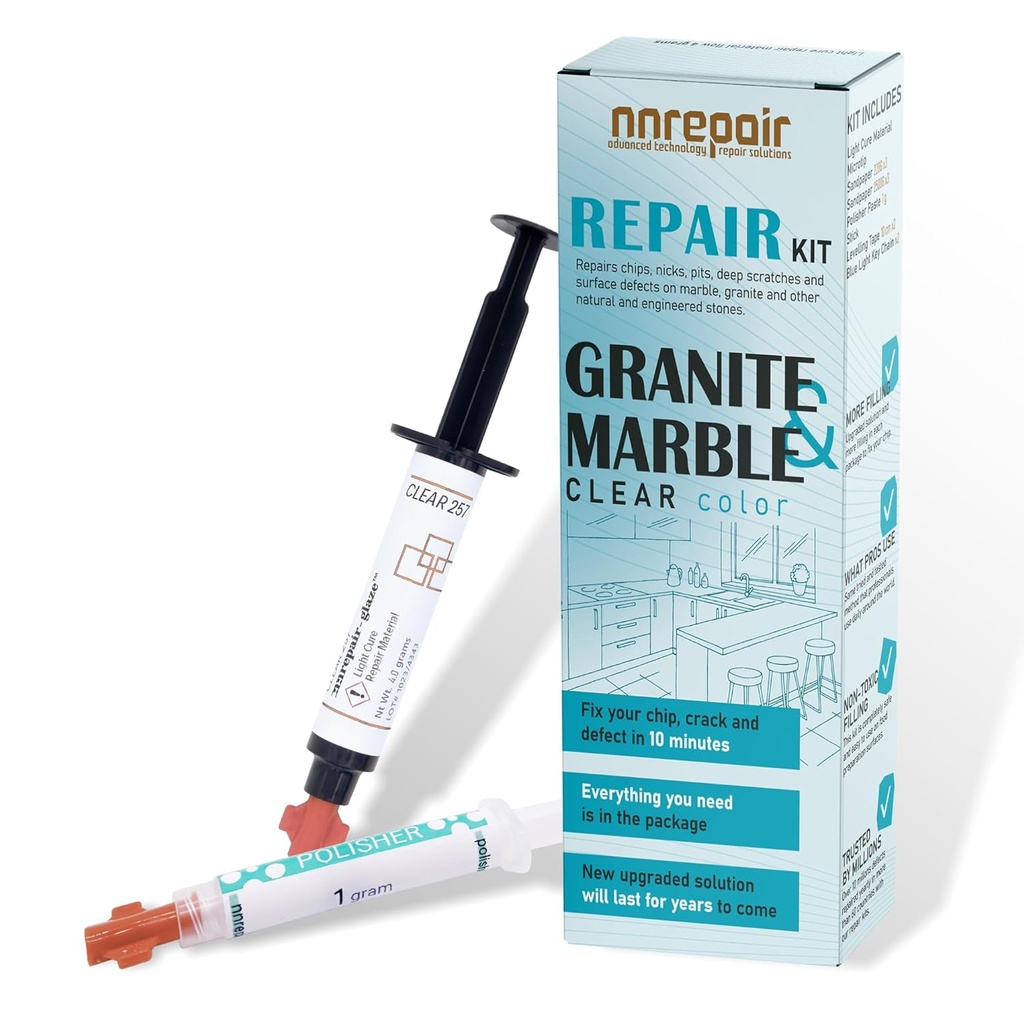 Marble, Granite & Quartz Countertop Repair Kit (Clear) - Fix Your Defects Like a Pro I Also for Tile, Fiberglass and Bathtub Repair Kit