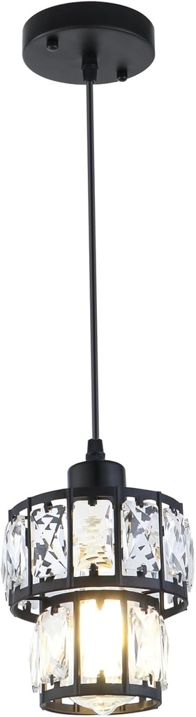 1-Light Mini Crystal Pendant Light Kitchen Island 5.5'' Black Modern Hanging Light Fixture Round Chandelier for Dining Room Living Room Bar Bathroom Hallway Porch Bedroom