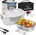 Electric Lunch Box, 80W Heated Lunch Box 1.5L, Portable Food Warmer 12/24/110V, White, Modern, Adult, Car, Office, Travel
