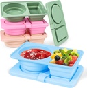 Tywop 4-Pack Silicone Reusable Snack Containers with Lids | 2 Compartment Leak-Proof Snack Bento Boxes for Kids, Portable Small Food Storage Containers for School, Office, Travel, Picnic Fruits