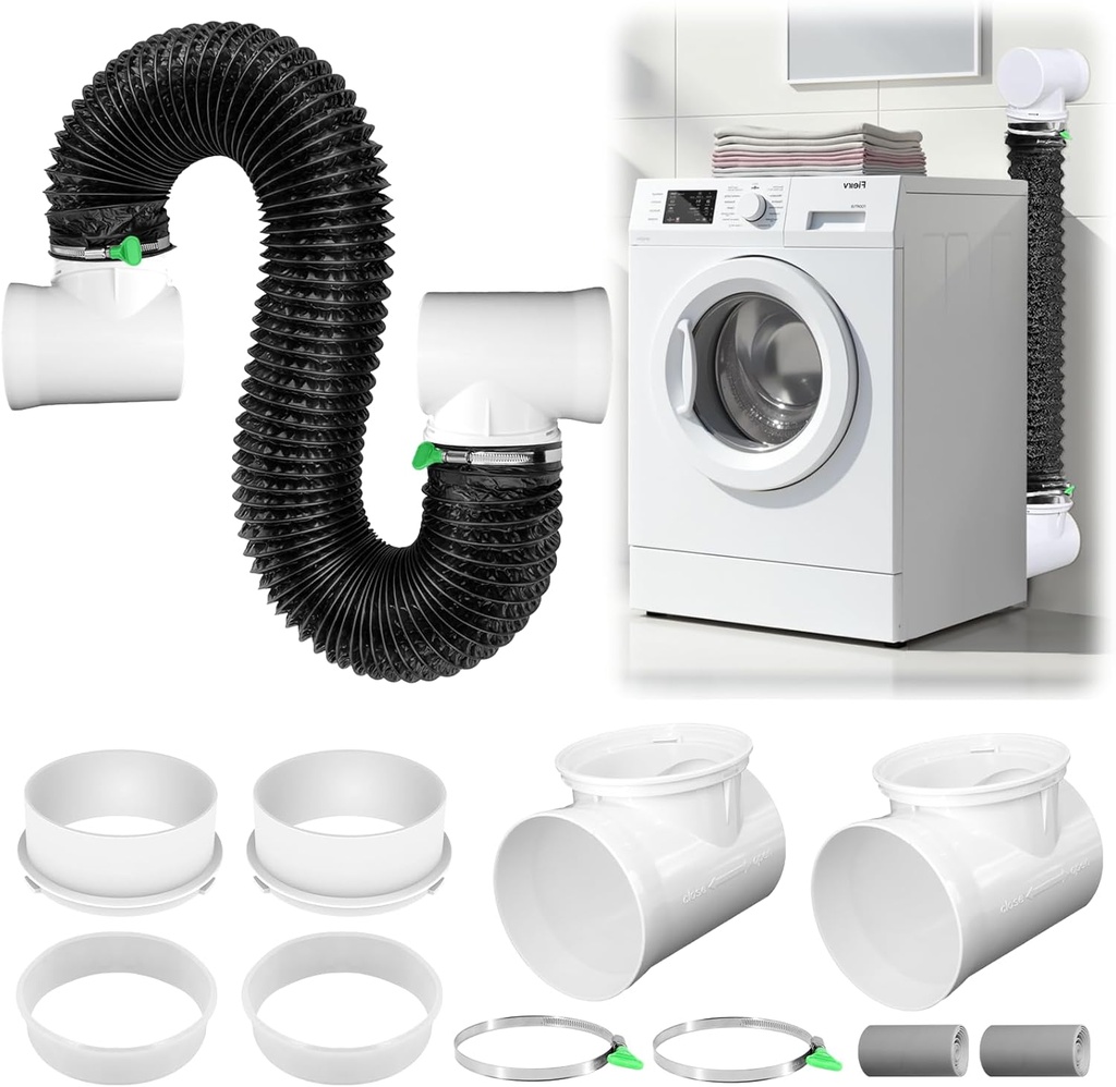 Black Dryer Vent Hose for Tight Space Includes 2 90-degree Dryer Vent Elbow and 1 Dryer Vent Duct, Flexible Dryer Hose Vent Kit-Space Saving, Indoor Dryer Vent Connector, Easy installation