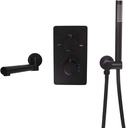 Black Thermostatic Bathtub Faucet with Handheld Shower Wall Mounted Brass Bathtub Faucet Set Multifunctional Shower Mixer Taps with Cold and Hot Water