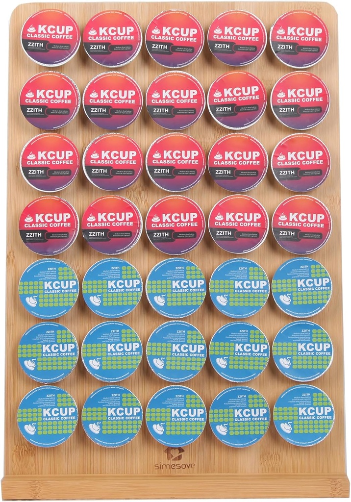 simesove K Cup Holder, Bamboo Keurig Storage Organizer, Holds 35 Pods for Coffee Bars, Offices, and Kitchens, k-cup Pod Holders Display Rack for Countertop