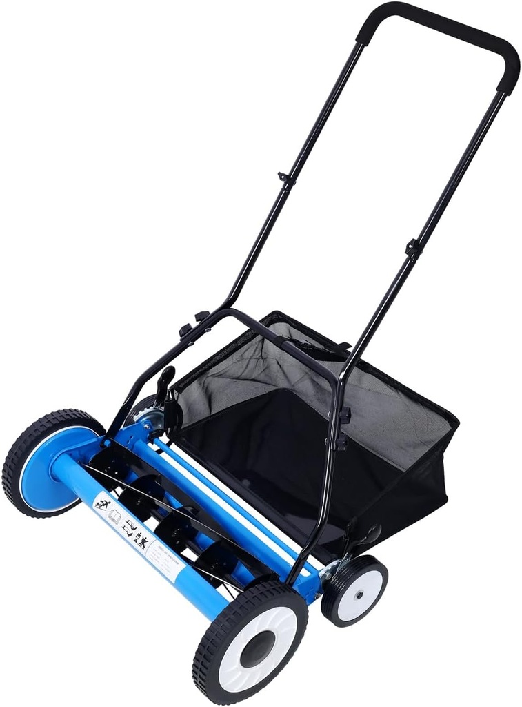 ZeHuoGe 20-Inch 5-Blade Push Reel Lawn Mower with Grass Catcher, 4 Wheels Blue