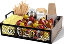 Coffee Station Organizer Bar Gift for Christmas Coffee Creamer Holder for Countertop Tea Condiment Pod Wooden Storage Basket with Iron Mesh Organizer Decor(Brown,Natural)