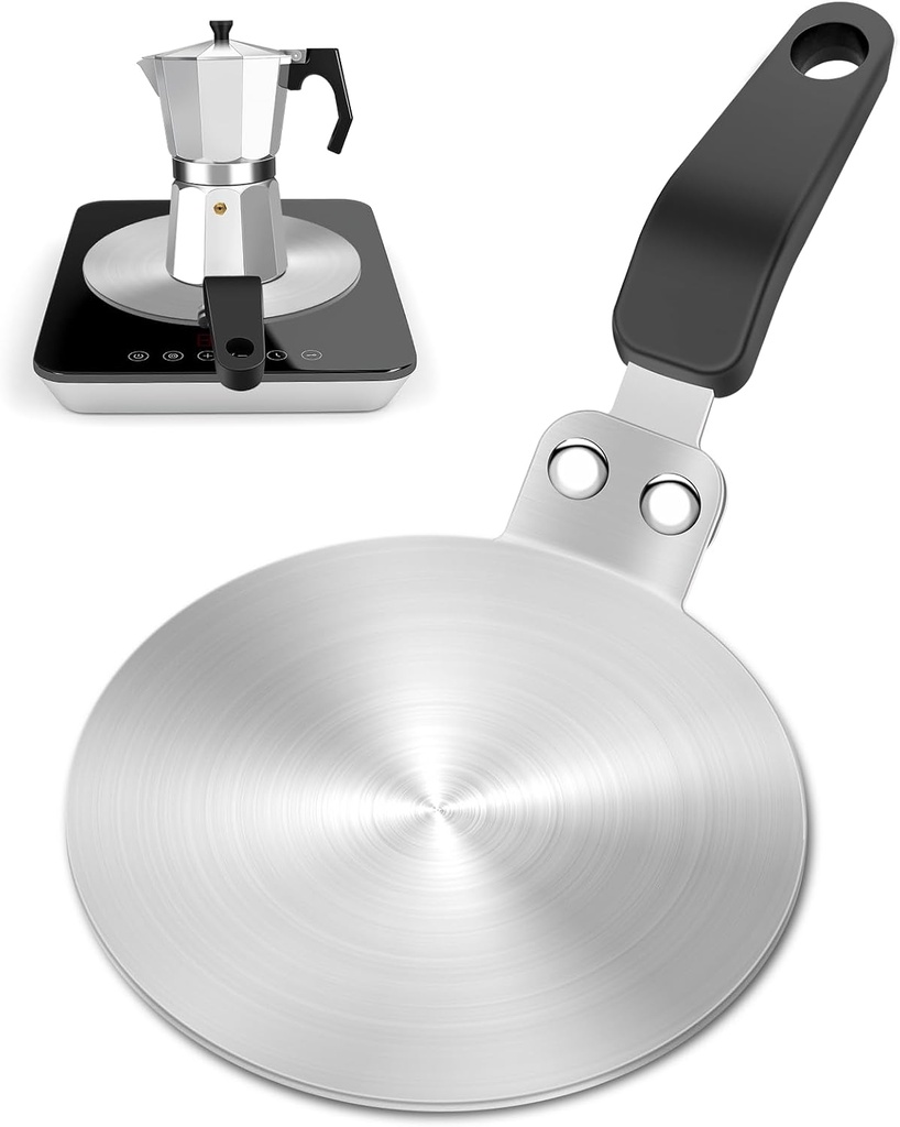 5.1in Induction Cooker Adapter Plate Stainless Steel Heat Sink for Aluminum Moka Pot Coffee Maker for Home and Camping 13cm