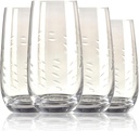 Hand-Carved Fish Highball Glass Set of 4 – Artistic Handmade Whiskey & Water Drinking Glasses with Intricate School of Fish Design – Durable 17oz Tumblers for Everyday Use, Gifts, or Cocktails