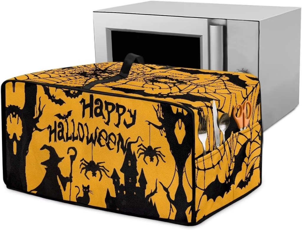 Doojoayie Happy Halloween 8 Slice Toaster Cover Small Appliance Dust Protection Cover 22.5"x18.5"x 13" Bread Machine Protector Fall Gift for Mother, Wife, Women Cook
