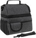 Linkidea 2 Layers Lunch Box Bag, Large Capacity Lunch Storage Bag with Adjustable Strap, Insulated Tote Lunch Bag for Adult, Compatible with Crock Pot, DUPASU, LUNCHEAZE (Black)