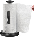 Paper Towel Holder, Standing Kitchen Towel Dispenser with Spring Arm, Stainless Steel Tissue Holder with Weighted Base, Non-Slip Countertop Tissue Stand, Fits Various Paper Towel Rolls