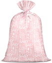 Loveinside Pink Jumbo Large Plastic Gift Bag, Baby Girl Design Plastic Bag with Tag and Tie for Birthday, Baby Shower and Holiday, 56" x 36", 1 Pcs