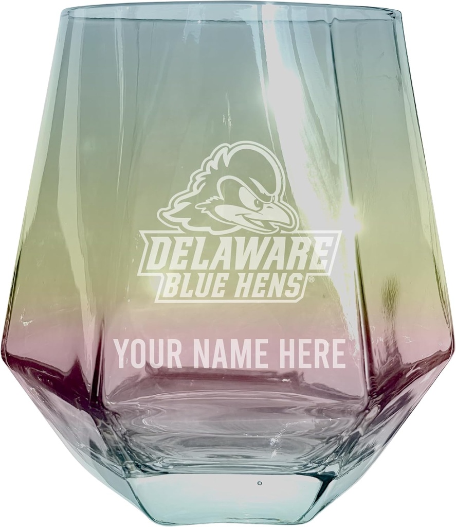 R and R Imports Delaware Blue Hens Customizable Stemless Diamond Wine Glass Engraved 10 oz Iridescent Officially Licensed Collegiate Product Single Unit