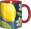 colorName Double color mug ceramic Mugs Suitable for cappuccino, latte, cereal, yogurt, milk, hot or cold drinks Micro-wave oven Lemon and Flower Prints