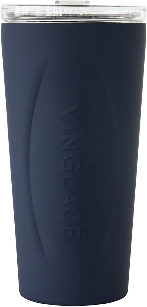 Vinglacé Stainless Steel Drink Tumbler- Insulated Hot and Cold Beverage Cup with Glass Insert and Lid, 14 oz, Navy