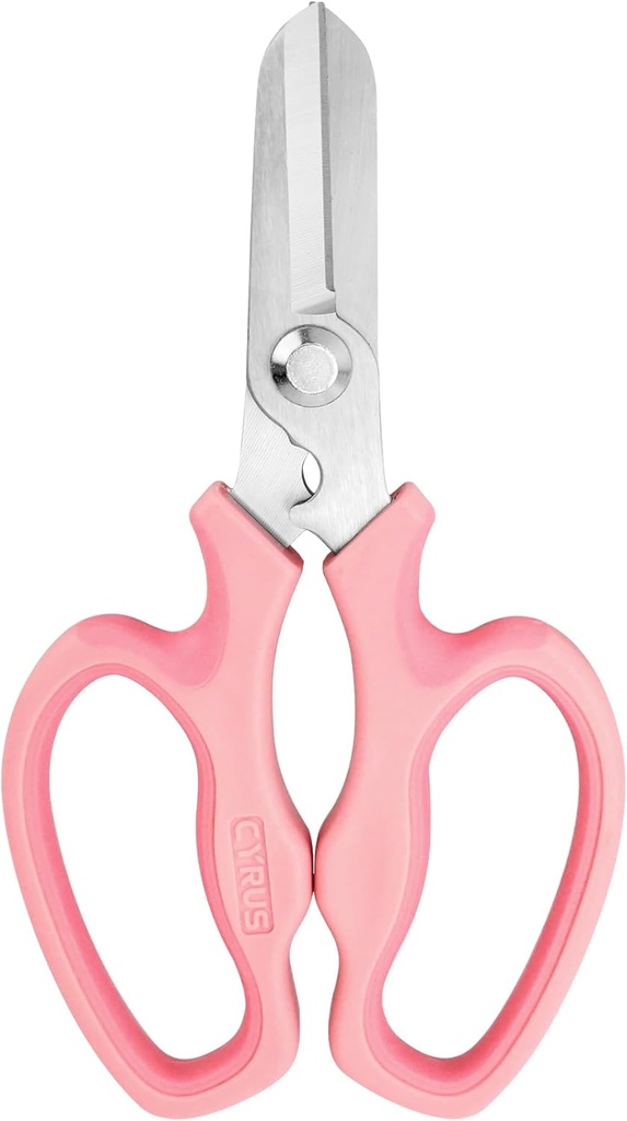 CYRUS Garden Shears Pruner Secateurs 7.5" Pruning Scissors with Integrated Stab Remover Flower Sharp Gardening hand tools Florist Bonsai Cutters Rose Snips Pink