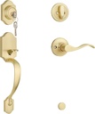 Brushed Gold Front Door Lock Set, Front Door Handle with Single Deadbolt, Exterior Door Lock Set, Heavy Duty Entry Door Handle, Reversible for Left/Right Opening Doors, Modern Wave Design