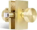 Privacy Gold Door Knob Interior, Satin Brass Door Knobs with Lock, Modern Round Door Handles for Bedroom Bathroom,Rectangle Rosette