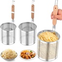 2Pcs Pasta Basket Stainless Steel Mesh Pasta Strainer Basket with Wood Handle for Boiling Straining Deep Frying