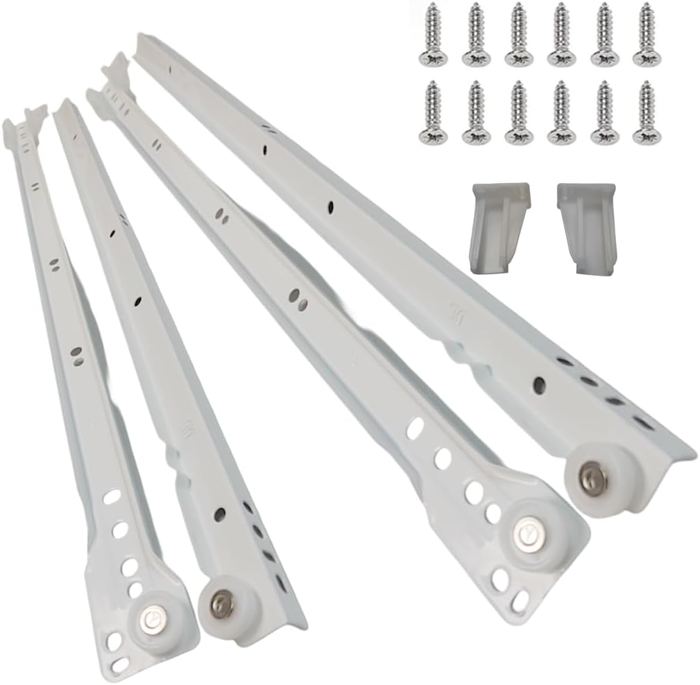 20 Inch Euro Slides, Pack of 2, for Face-Frame and Frameless Cabinets. 75lbs Capacity Cold Rolled Steel, Powder Coated. Choose Length by Drawer Box and not Cabinet Depth. Includes Brackets & Screws