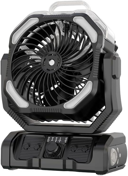 Oscillating Misting Fan Battery Powered- 20000mAh Rechargeable,Blow Cold Air, 3 Spray Modes, LED Lantern, Portable Outdoor Fan for Pet Patio, BBQ, Travel, Gym Black