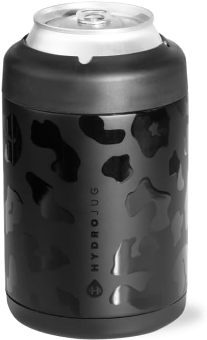 HydroJug Standard Can Cooler - 2-in-1 Insulated Can Cooler Cup - Stainless Steel Can Holder with Non-Slip Rubber Base - Screw-Top Lid - Dishwasher Safe - 12oz, Black Leopard