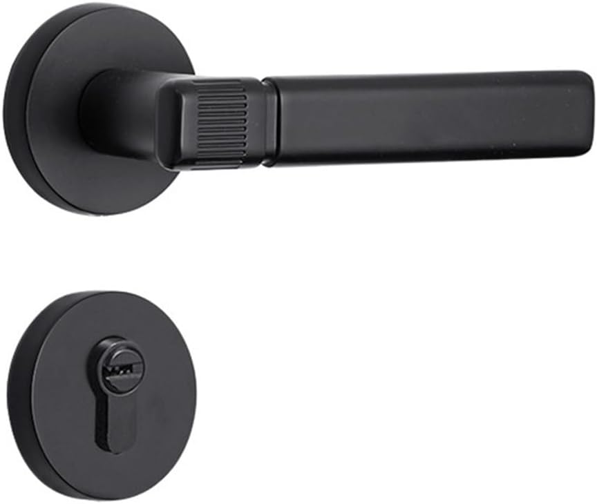 Black Silent Room Door Lock Bedroom Type Light Luxury Household Indoor Bathroom Door Handle Complete Set of Wooden Door Lock(L A Elegant Black zinc Alloy)