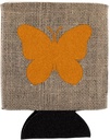 Caroline's Treasures BB1047-BL-OR-CC Butterfly Burlap and Orange BB1047 Can or Bottle Hugger Cooler Washable Drink Sleeve Collapsible Beverage Insulated Holder, Can Hugger, Multicolor