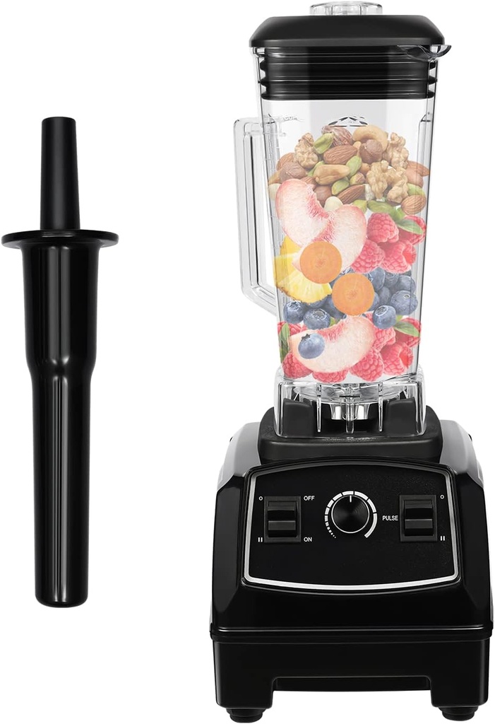 2200W Professional Countertop Smoothie Blender, 2L Heavy Duty stainless steel Commercial kitchen Blender Mixer Juicer Ice Crusher,Adjustable Speed for Milkshakes,Ice Creams, Fresh Juices (Black)