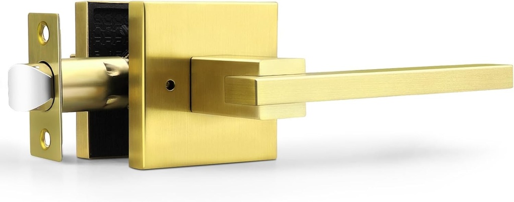 Orger 5 Pack Gold Privacy Door Handles Square Keyless Door Lever, Interior Door Handle for Bathroom and Bedroom, Modern Door Handle Sets Stainless Steel