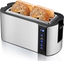 Elite Gourmet ECT5322 Long Slot 4 Slice Toaster, Countdown Timer, Bagel Function 6 Toast Setting, Defrost, Cancel Function, Built-in Warming Rack, Extra Wide Slots for Bagels Waffles, Stainless Steel