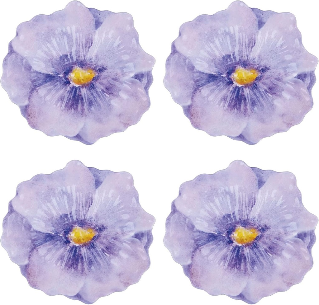 UP UPware Lavender Melamine Dessert Plates, Floral-Shaped Small Serving Plates, for Appetizer, Snacks, and Side Dishes, Purple, 7.5 x 7 Inch, Set of 4