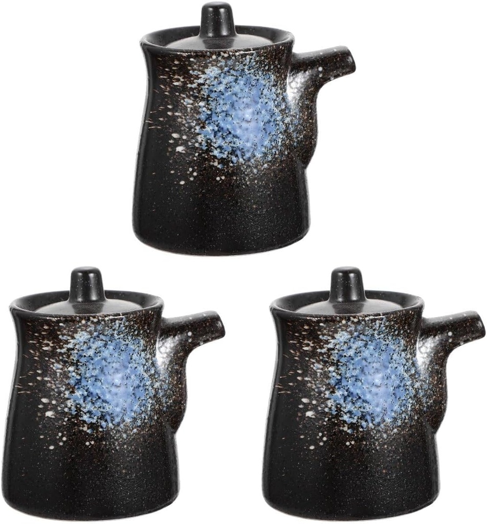 Hemoton 3pcs Ceramic Seasoning Bottle Pottery Japanese Ceramic Soy Sauce Vinegar Grease Pot Cooking Olive Oil Dispenser Sushi Sauce Container for Kitchen Cooking