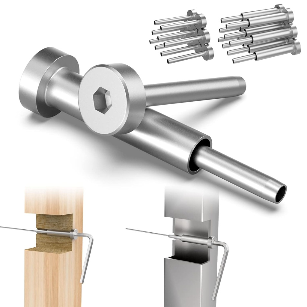 BLIKA 10 Pairs Invisible Cable Railing Kit, 1/8" Invisible Receiver and Swage Stud End for 2"x2", 3"x3", 4"x4" Wood/Metal Posts, Swage Tensioner 1/8", Cable Railing Hardware