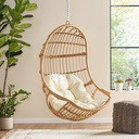 Christopher Knight Home Mariah Wicker Hanging Chair with Cushion, Outdoor Indoor Basket Chair, Boho Garden Lounger Porch Swing Furniture, Modern Patio Decor, Light Brown and Beige