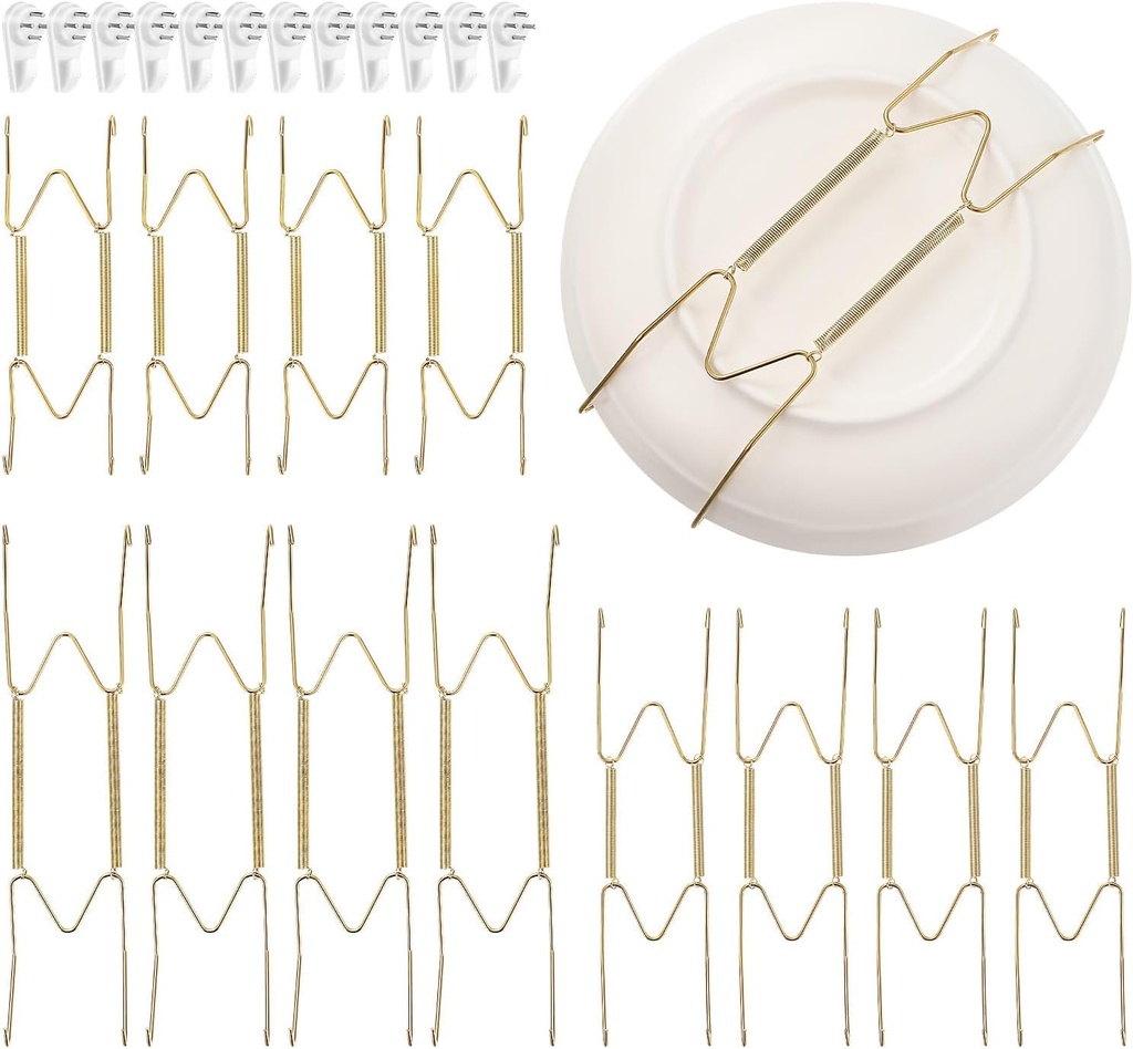 CLISPEED 12 Pieces Stainless Steel Plate Hangers for the Wall, Invisible Decorative Wire Plate Holders, Plate Hangers for Display, 6/8/10 Inch